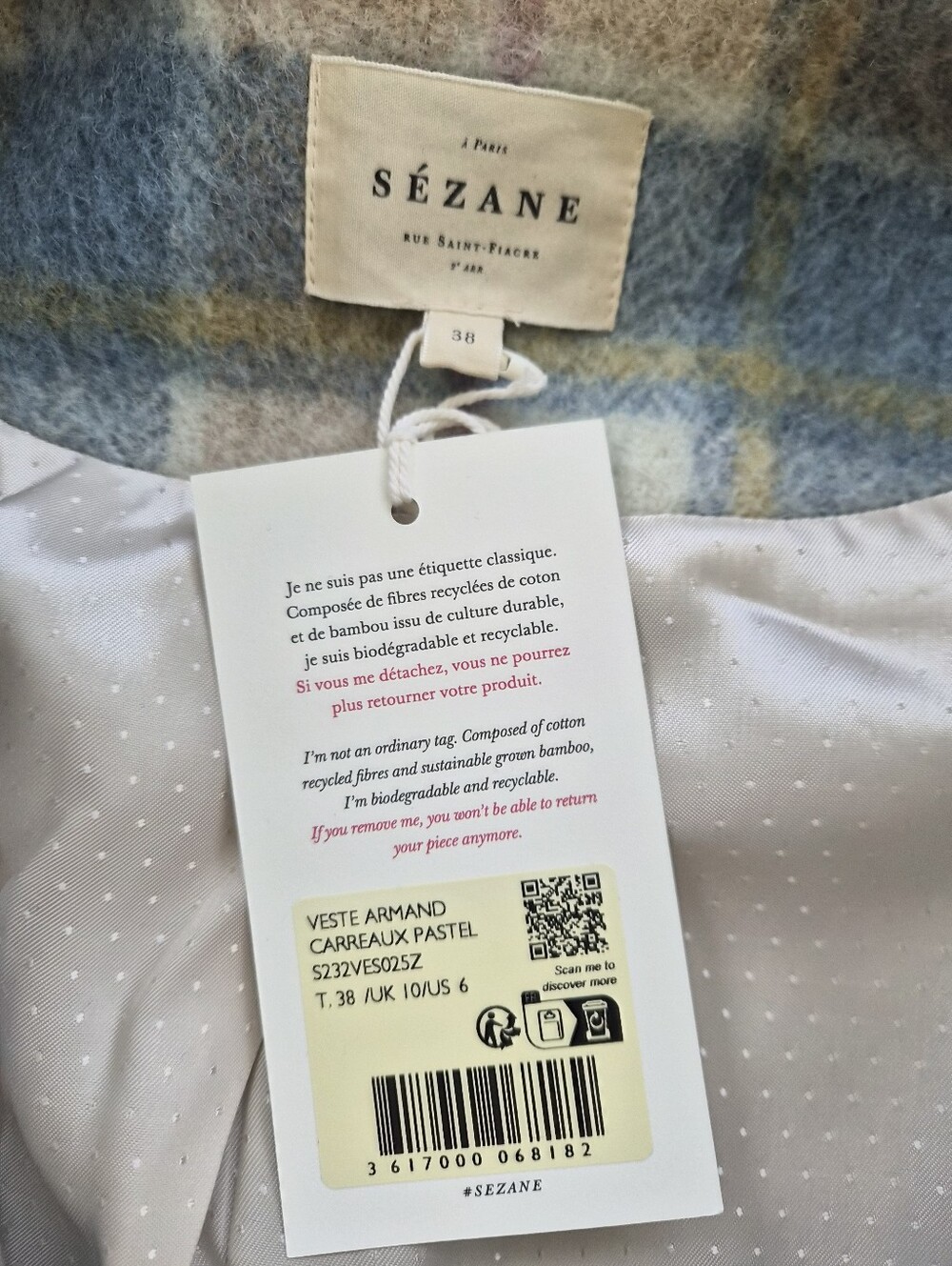*NWT* [Sezane] Armand Coat In Pastel Tartan, 100% Wool, Size 38/6 - Picture 4 of 12